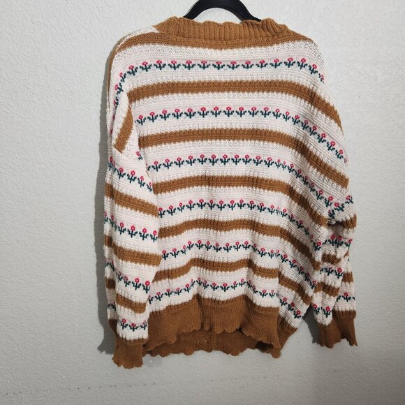 Shein Cardigan Retro Sweater Womens Button-Up Floral Brown White 3XL - Picture 2 of 11